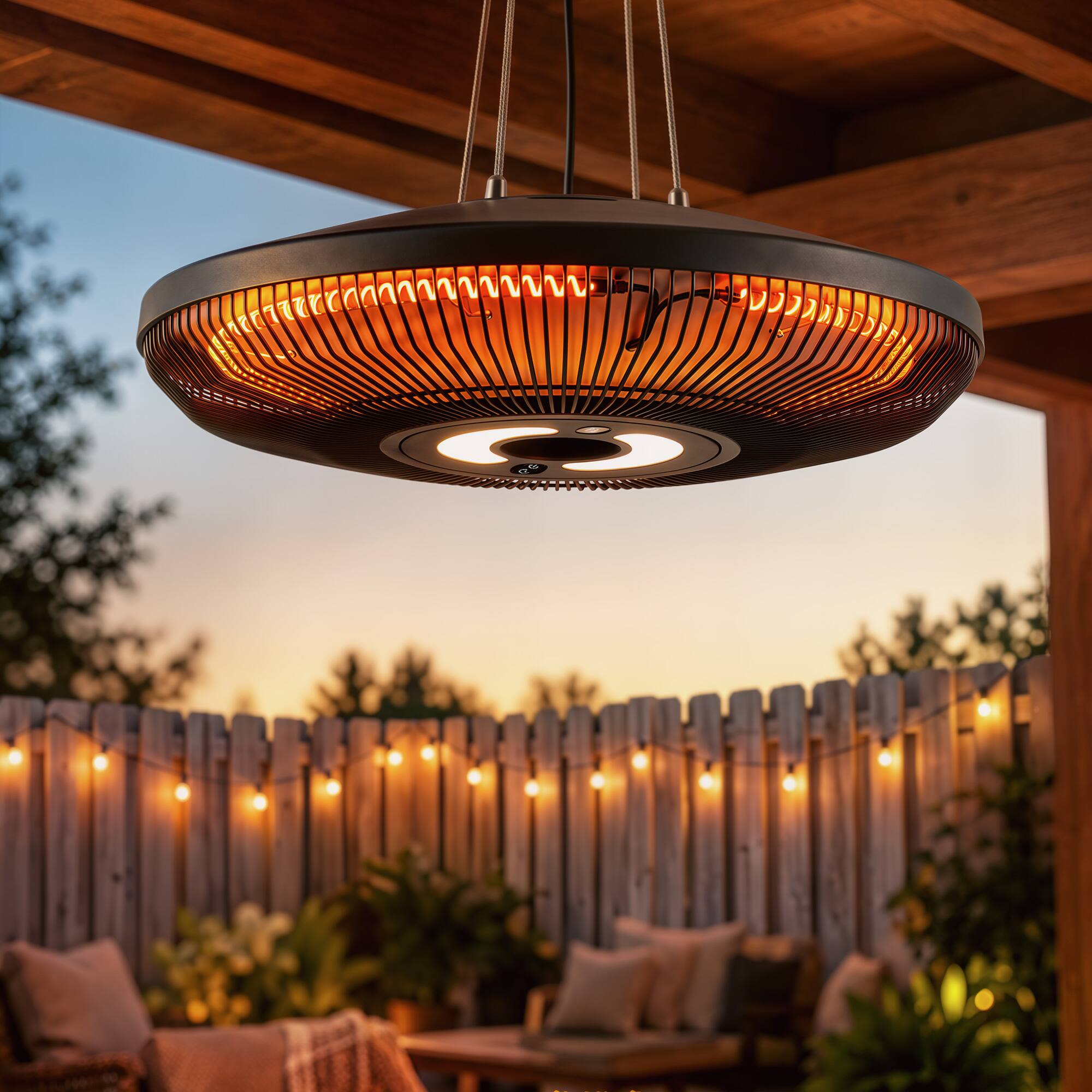 Alt View 1. Outsunny - Hanging Patio Heater with LED Light - Black.
