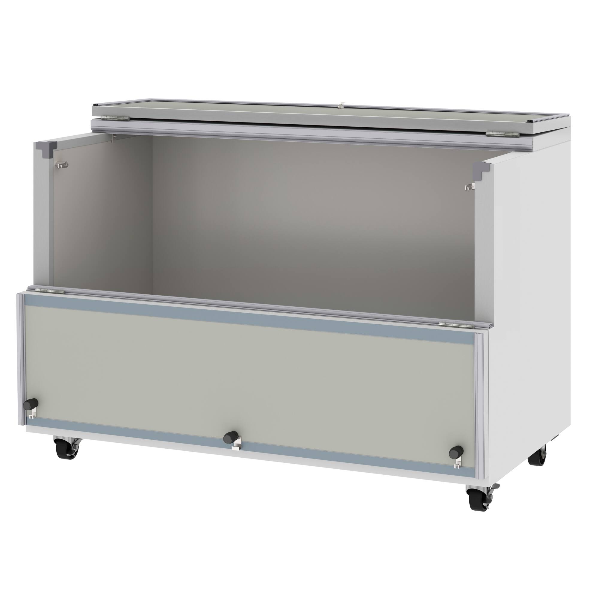 Alt View 3. Koolmore - 58 in. Commercial Milk Cooler for School and Cafeteria, 16 Crate Capacity with Heavy Duty Casters - White and Stainless-Steel.