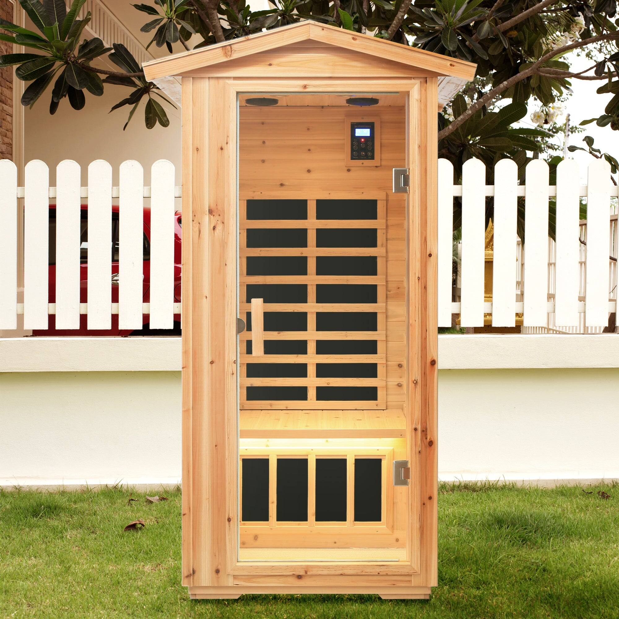 Alt View 5. Boyel Living - One Person Outdoor Infrared Sauna Room with Bluetooth and LED Lighting - Natural.