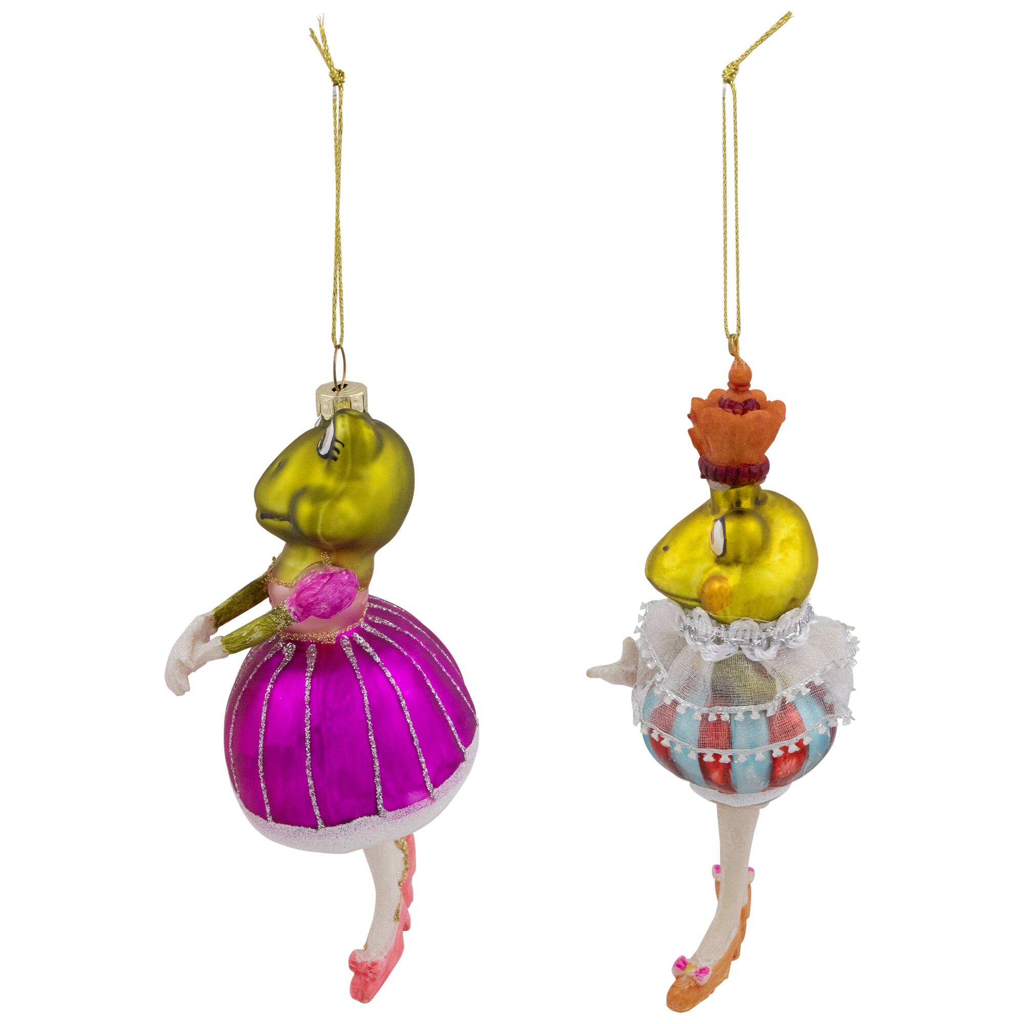 Alt View 3. Northlight - Royal Ballerina Frogs Glass Christmas Ornaments  - 6" - Multicolor - Set of 2 - Multi.