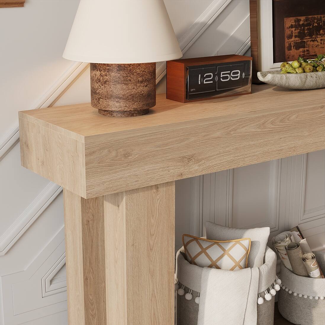 Alt View 4. Acekool - 63" Long Narrow Rectangular Console Table, Farmhouse Wood Entryway Table - Natural.