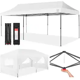 Best Choice Products - 10x20ft Party Tent Pop Up Canopy Easy Setup w/ 1-Button Setup, Wheeled Case, 4 Weight Bags - White