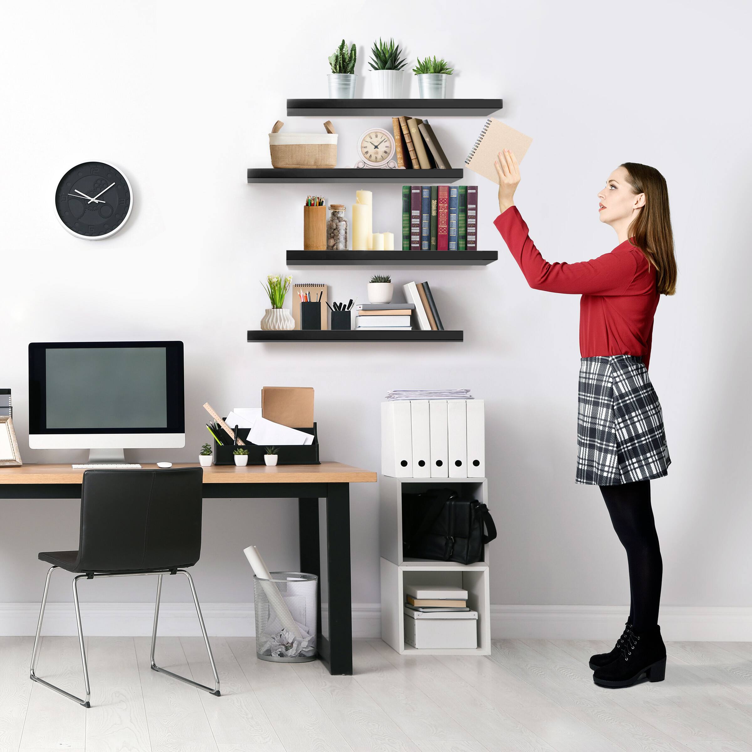 Alt View 5. Sorbus - Sorbus 24 x 9 Inch 4 Pack Wall Mounted Floating Wood Shelves - for Bedroom, Kitchen, Living Room, Bathroom - Black.