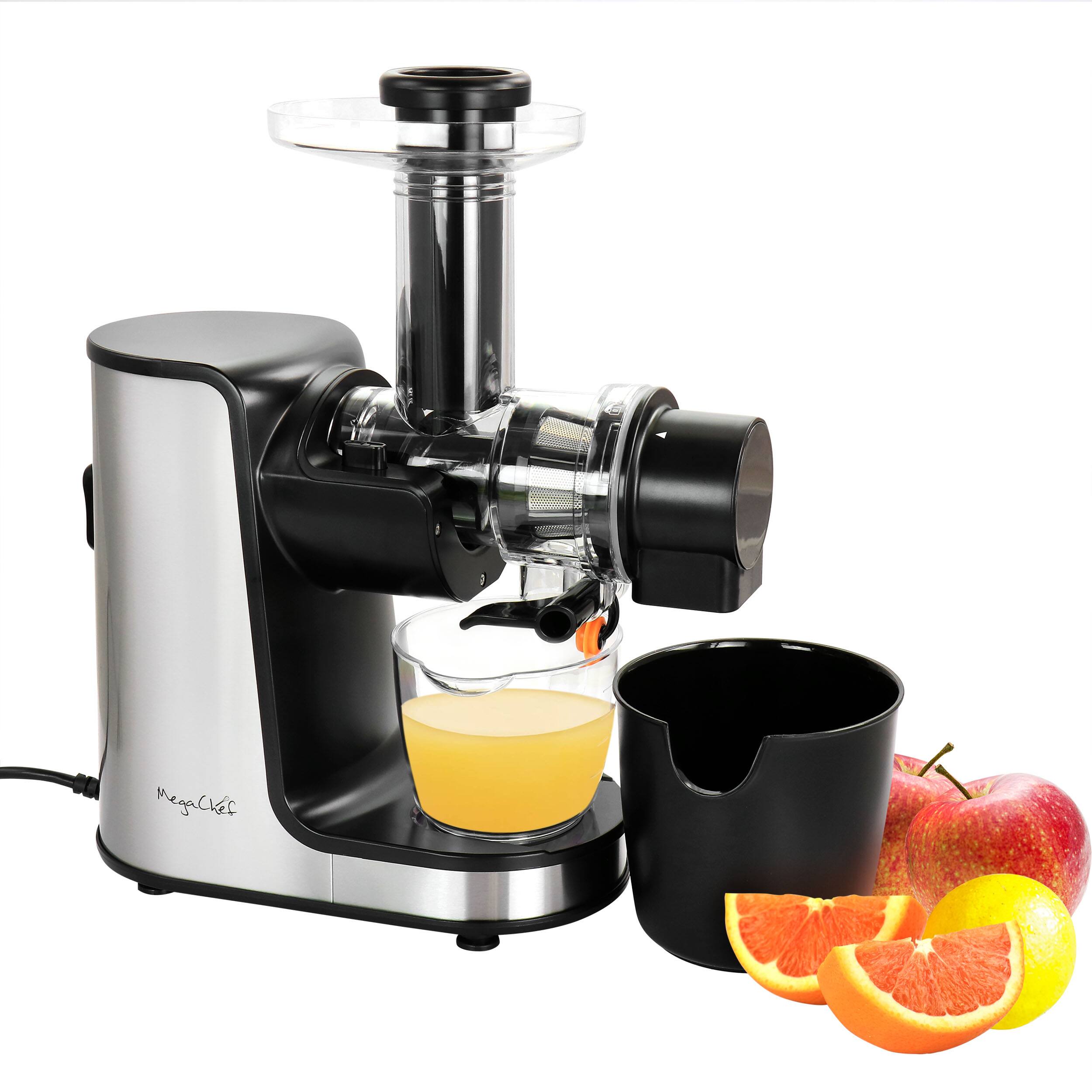 Front. MegaChef - MegaChef Masticating Slow Juicer Extractor with Reverse Function, Cold Press Juicer Machine with Quiet Motor - Silver.