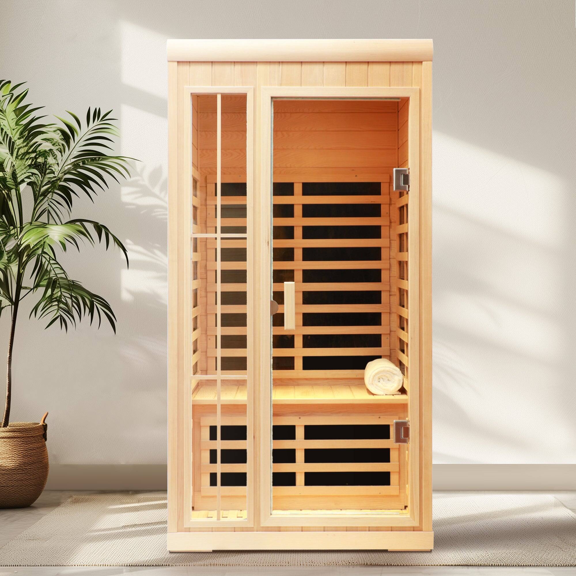 Front. Boyel Living - One Person Infrared Hemlock Sauna with APP and LED Color Light Control - Natural.