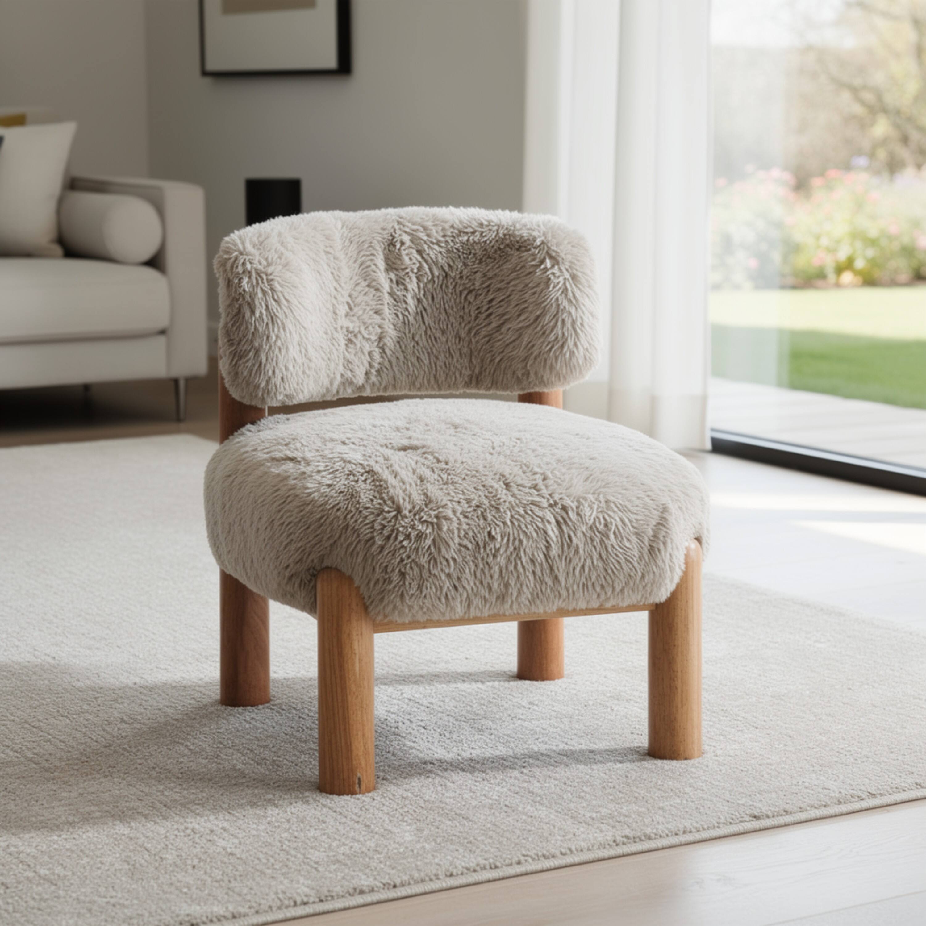 Alt View 5. Manhattan Lane - Alco Contou Accent Chair with Natural Wood Legs, Taupe  Faux Fur - Taupe Brown, Natural Brown.