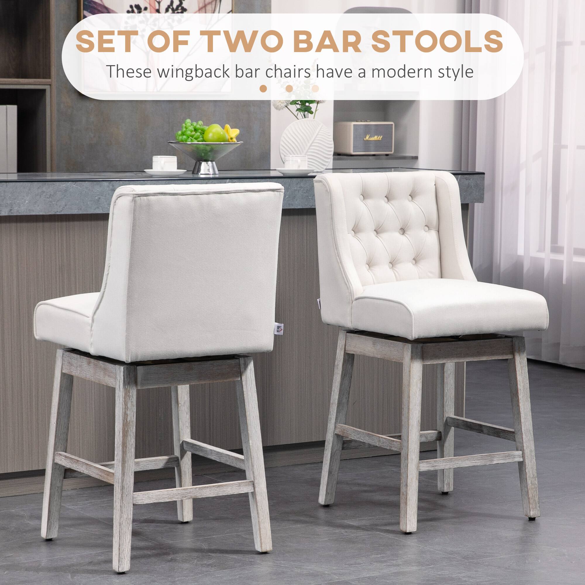 SET OF TWO BAR STOOLS

These wingback bar chairs have a modern style