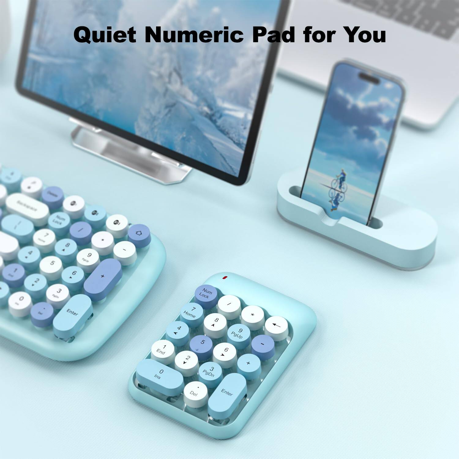 Quiet Numeric Pad for You

7 8 9 4 5 6 1 2 3 0

Num Lock

Home 7 8 9

End 4 5 6

PgDn 1 2 3

Ins 0

Del

Enter