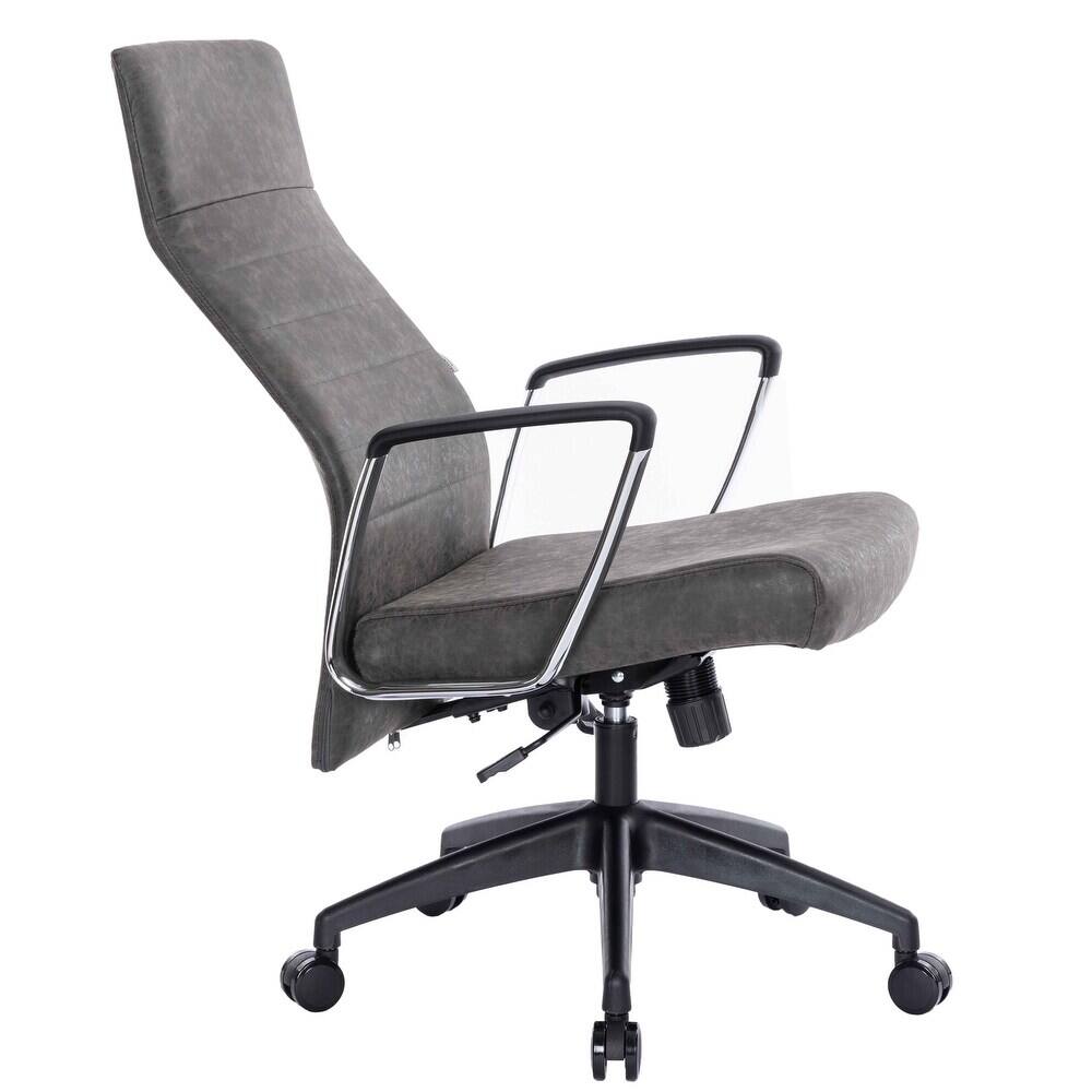 Alt View 5. LeisureMod - Hilton High-Back Adjustable Office Desk Chair Upholstered in Leather with Steel Frame, Swivel, and Ergonomic Support - Charcoal.