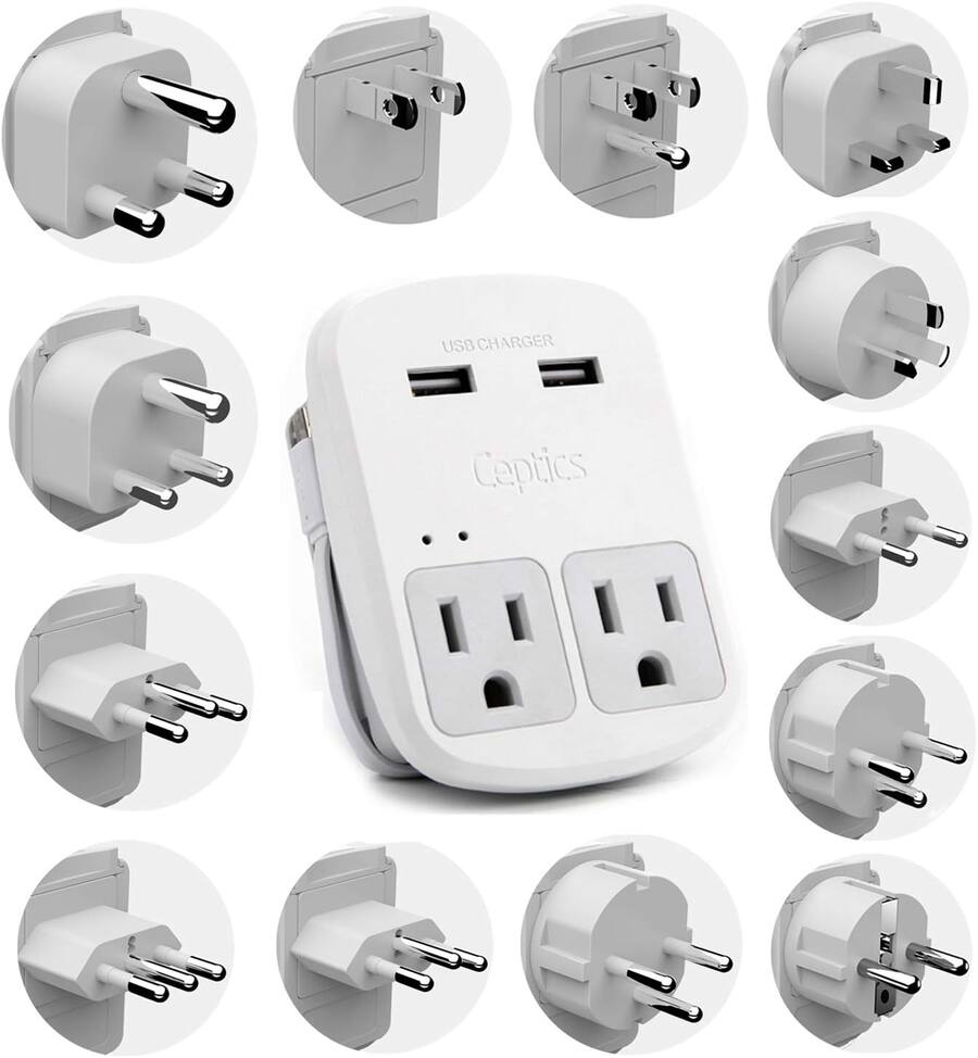 Ceptics International Plug Adapter Kit – 13 Grounded Adapters, Dual USB ...