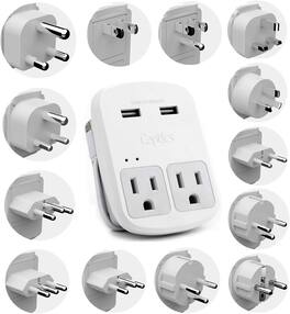 Ceptics - International Plug Adapter Kit – 13 Grounded Adapters, Dual USB, Surge Protection, Travel Safe for Worldwide Use - White