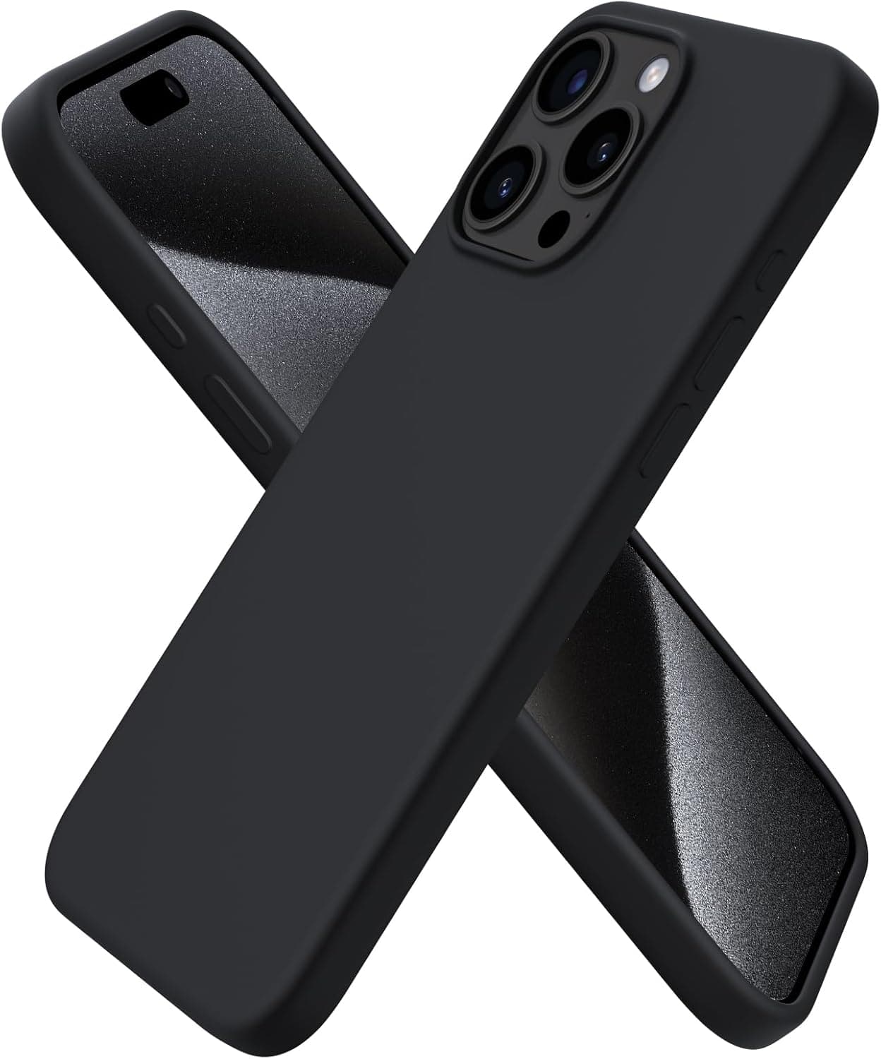 Front. Ornarto - ORNARTO Compatible with iPhone 15 Pro Max Case 6.7", Slim Liquid Silicone Full Covered Protective Cover-Black - Black.