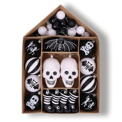 Front. OrnamentallyYou - Halloween Skeleton Black and White Ornament Set - Multi-colored.