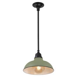 Jonathan Y - Jasper 12.25" 1-Light Farmhouse Industrial Indoor/Outdoor Iron LED Pendant - Matte Olive Green