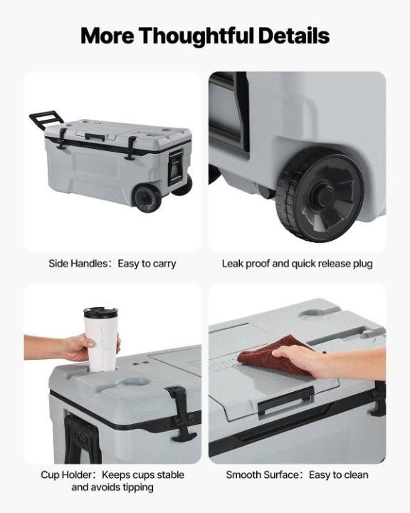 More Thoughtful Details

- Side Handles: Easy to carry
- Leak proof and quick release plug
- Cup Holder: Keeps cups stable and avoids tipping
- Smooth Surface: Easy to clean