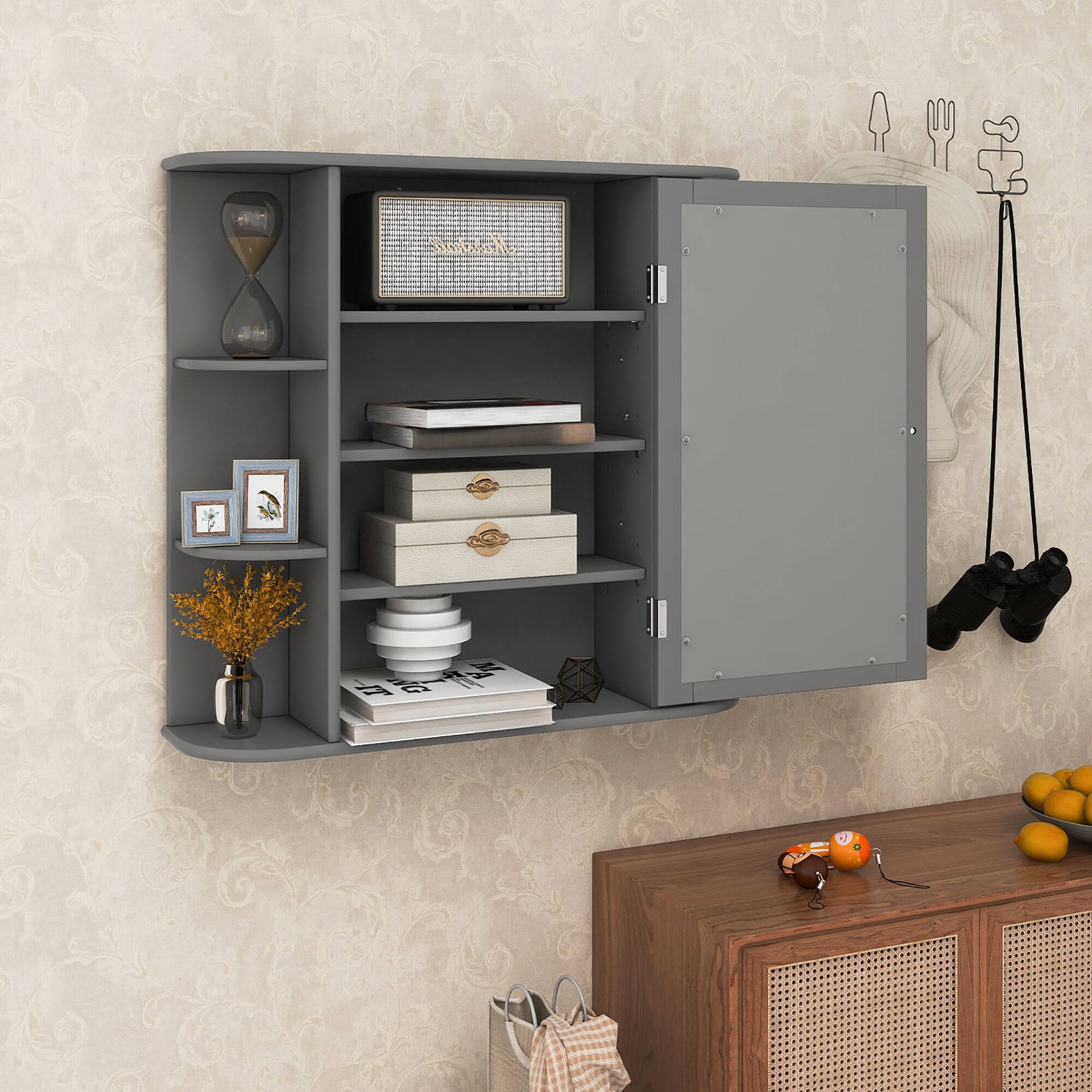 Alt View 3. Costway - Costway Multipurpose Mount Wall Surface Bathroom Storage Cabinet Mirror - Gray.