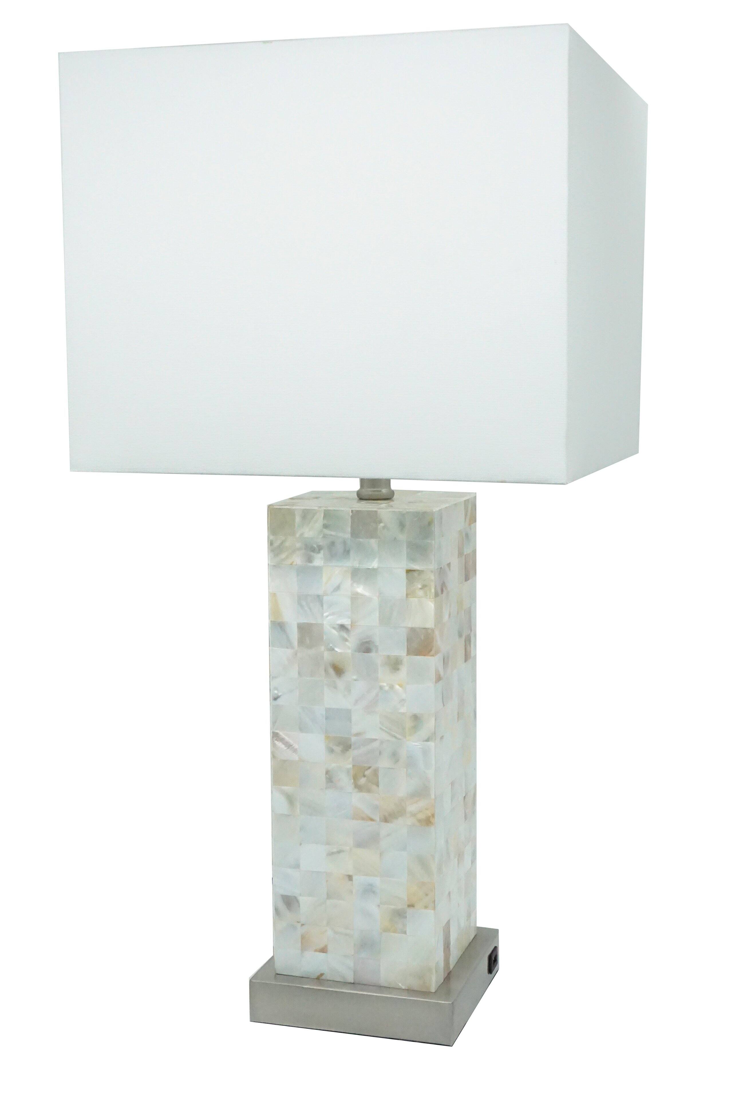 Angle. APRILSOUL - Modern White Chrome-finished Base Mosaic Pattern 1pc Table Lamp Soft Diffused Light White Shade - N/A.