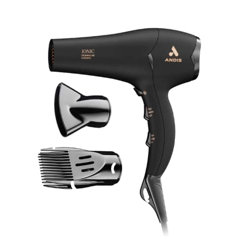 Andis - 1875W Tourmaline Ceramic Ionic Hair Dryer with Diffuser, Fast Dry, Low Noise, Black