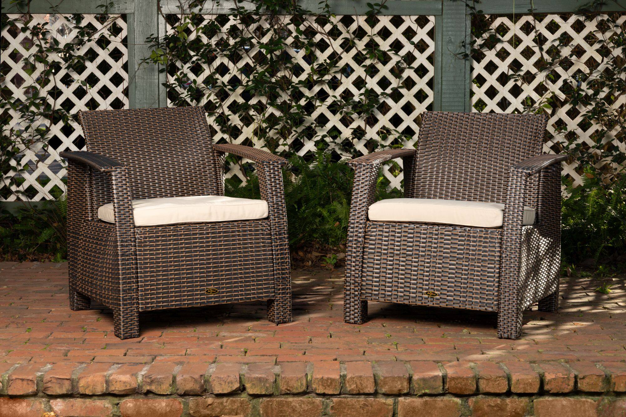 Alt View 15. Patio Sense - Patio Sense Bondi Deluxe Armchair All Weather Lightweight & Durable Outdoor Seating Wicker Low Maintenance Khaki Cushion - mocha.