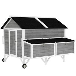 Pawhut - Wooden Chicken Coop w/ Wheels, Handles, 2 Nesting Boxes, 2 Trays, 4 Perches