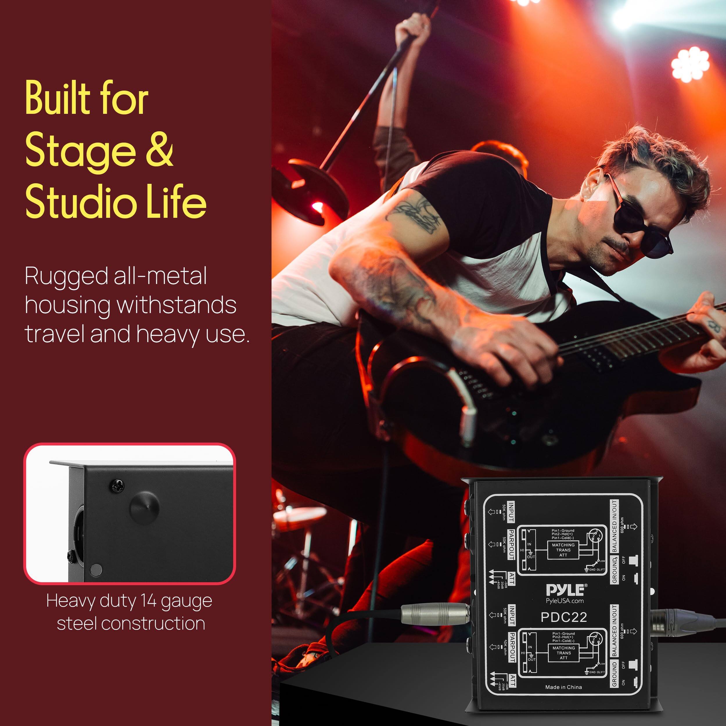 Built for Stage & Studio Life

Rugged all-metal housing withstands travel and heavy use.

Heavy duty 14 gauge steel construction

PYLE
PyleUSA.com
PDC22

Made in China

BALANCED IN/OUT
GROUND
BALANCED IN/OUT
