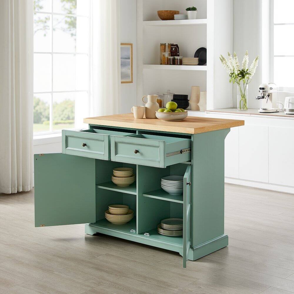 Alt View 6. Crosley Furniture - Holbrook Kitchen Island - Distressed Seafoam Blue.
