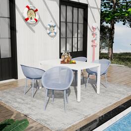 Mondawe - 5-Piece Outdoor Dining Set – 55 Inch Table with 4 Lounge Chairs - Blue+White
