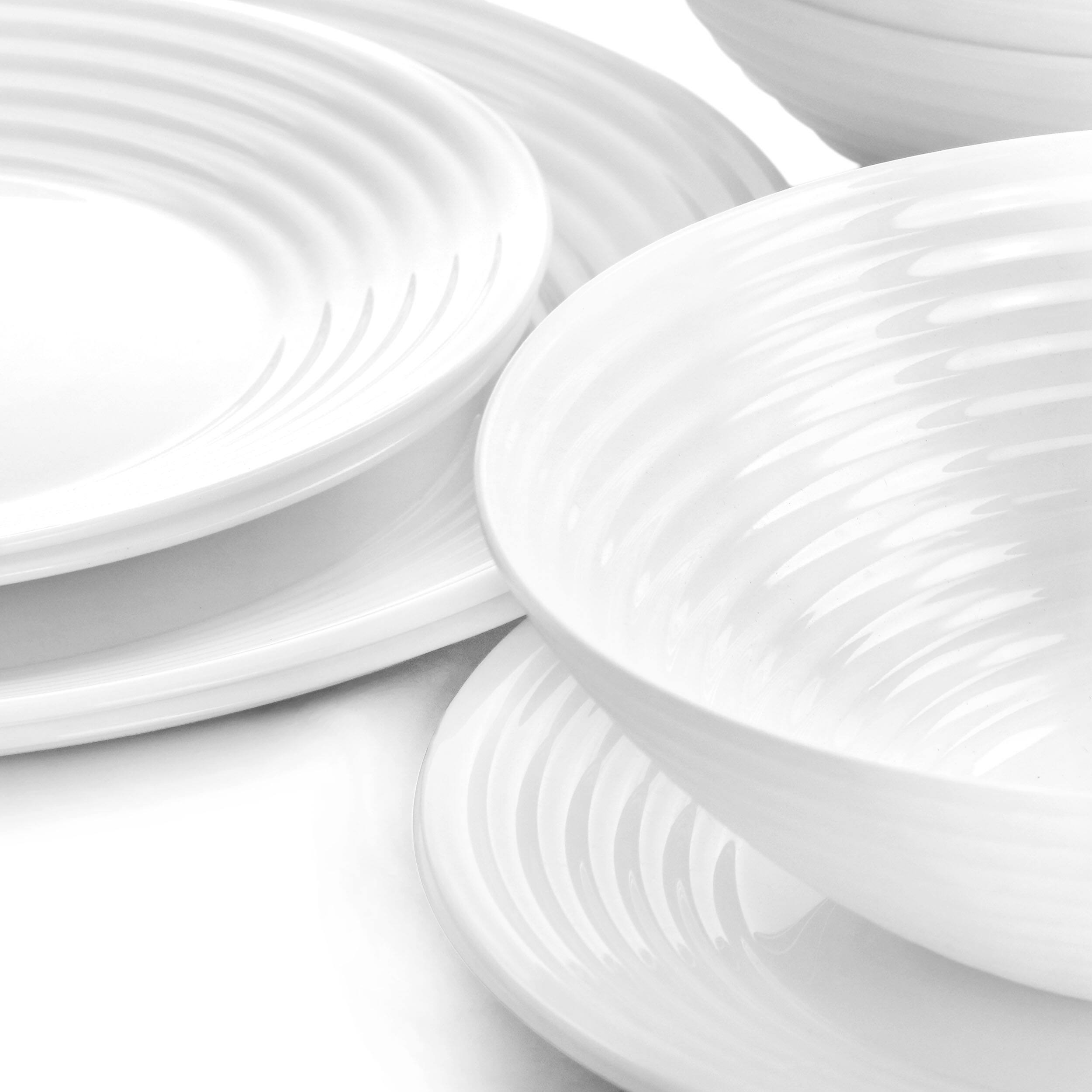 Alt View 5. Gibson - Gibson Ultra Patio 12 Piece Tempered Opal Glass Dinnerware Set in White - White.