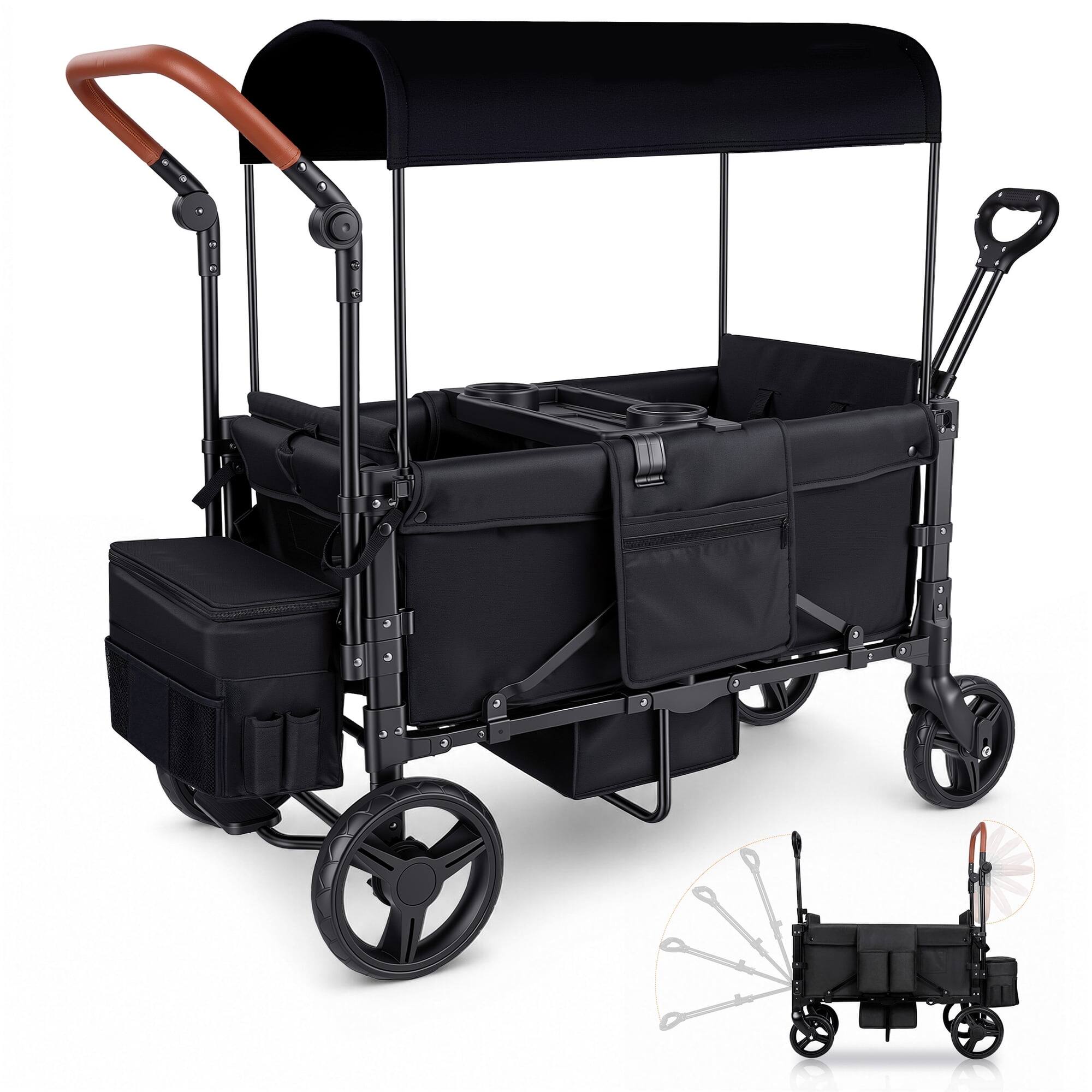 Alt View 7. Wisairt - 2-Seater Wagon Stroller for Kids, Foldable Stroller Wagon with Canopy, 5-Point Harness, Push & Pull Handle - Black.