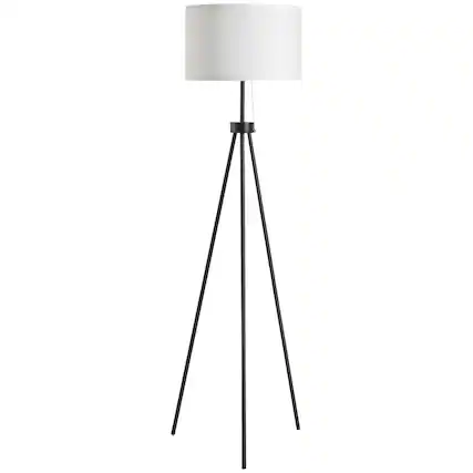 Front. Homcom - 59.75" Tripod Floor Lamp with Pull Chain Standing, Fabric Lampshade E26 Lamp Holder Steel for Living Room, Bedroom - white.