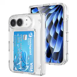 Dteck - For Apple iPhone Duo Wallet Case Built-in Screen Protector,Shockproof Rugged Card Slot Cover Hinge Protection - Clear
