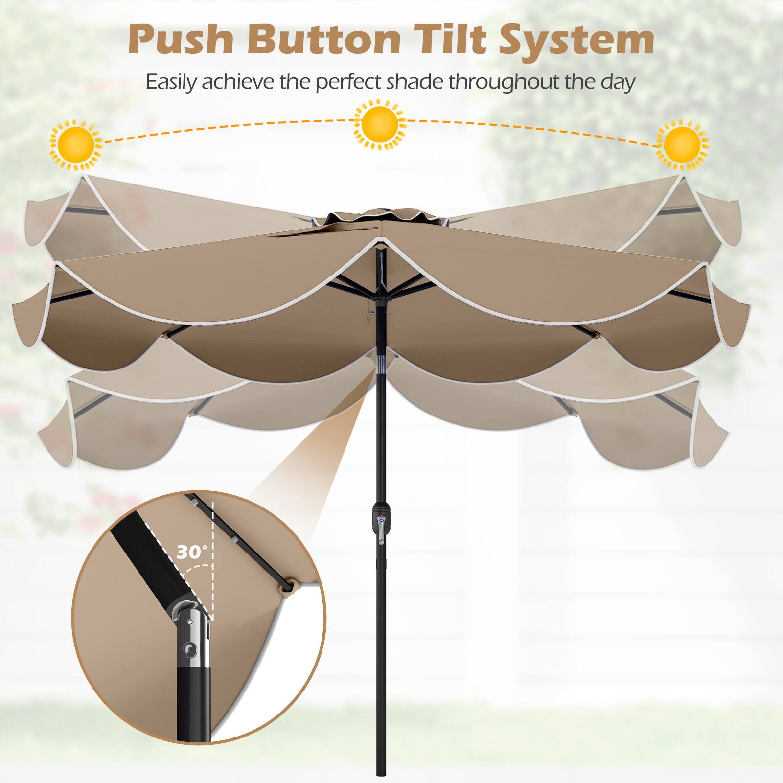 Push Button Tilt System  
Easily achieve the perfect shade throughout the day