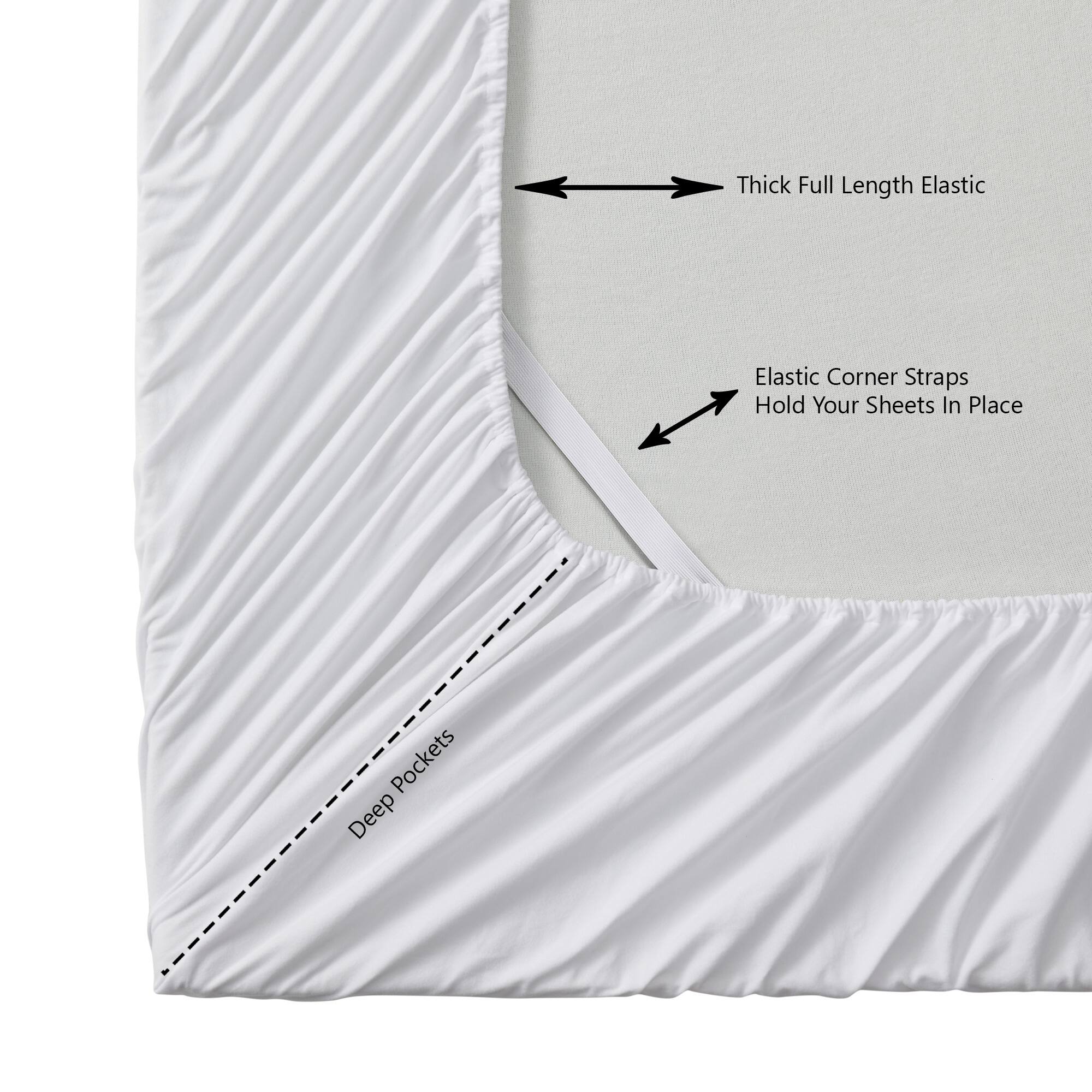 - Thick Full Length Elastic
- Elastic Corner Straps Hold Your Sheets In Place
- Deep Pockets