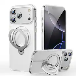 Dteck - Magnetic Phone Case for Apple iPhone 17 Pro with 360 Rotating Fulcrum Ring Stand, Matte Shockproof Protective Cover - Clear