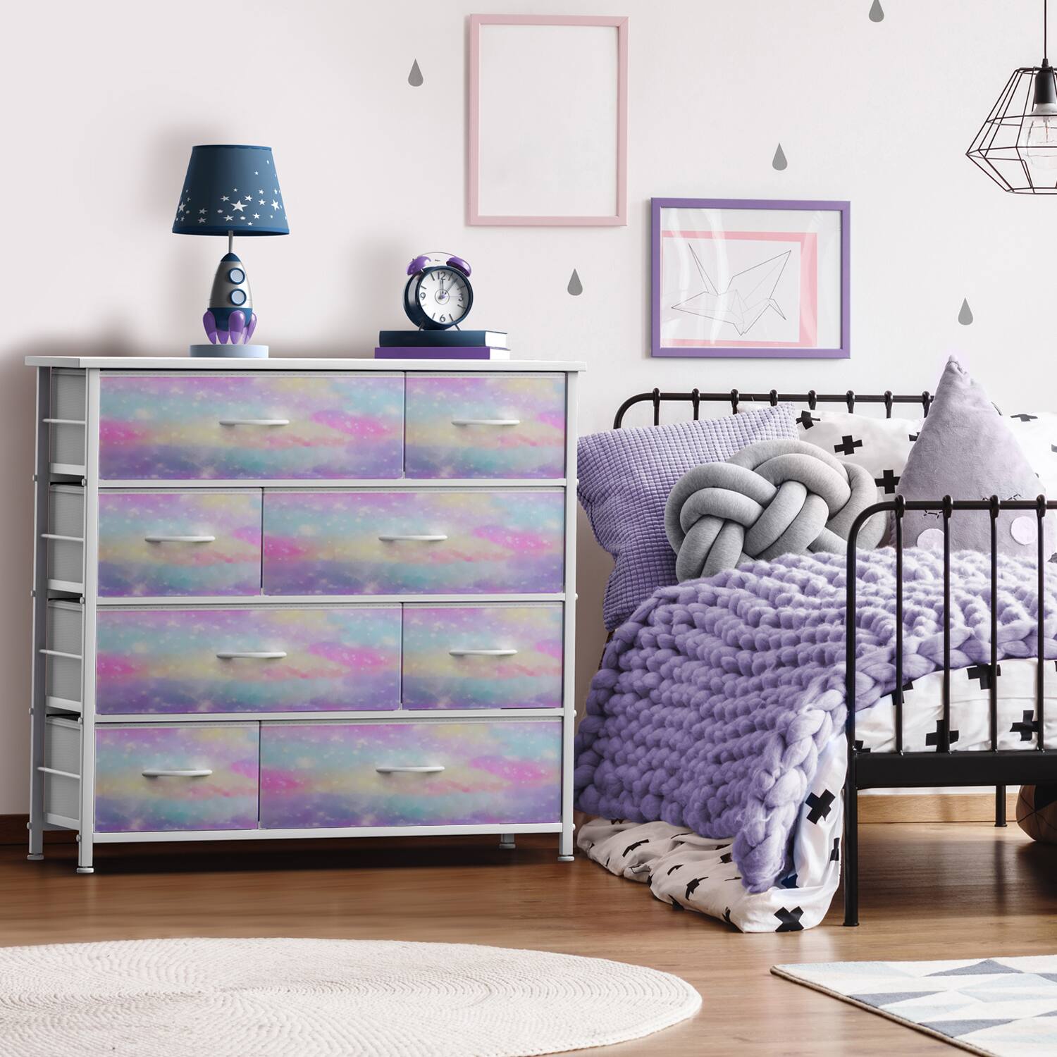 Alt View 2. Sorbus - Sorbus Dresser with 8 Drawers - Storage Chest Organizer with Steel Frame, Wood Top, Handles, Fabric Bins - Rainbow sparkle.