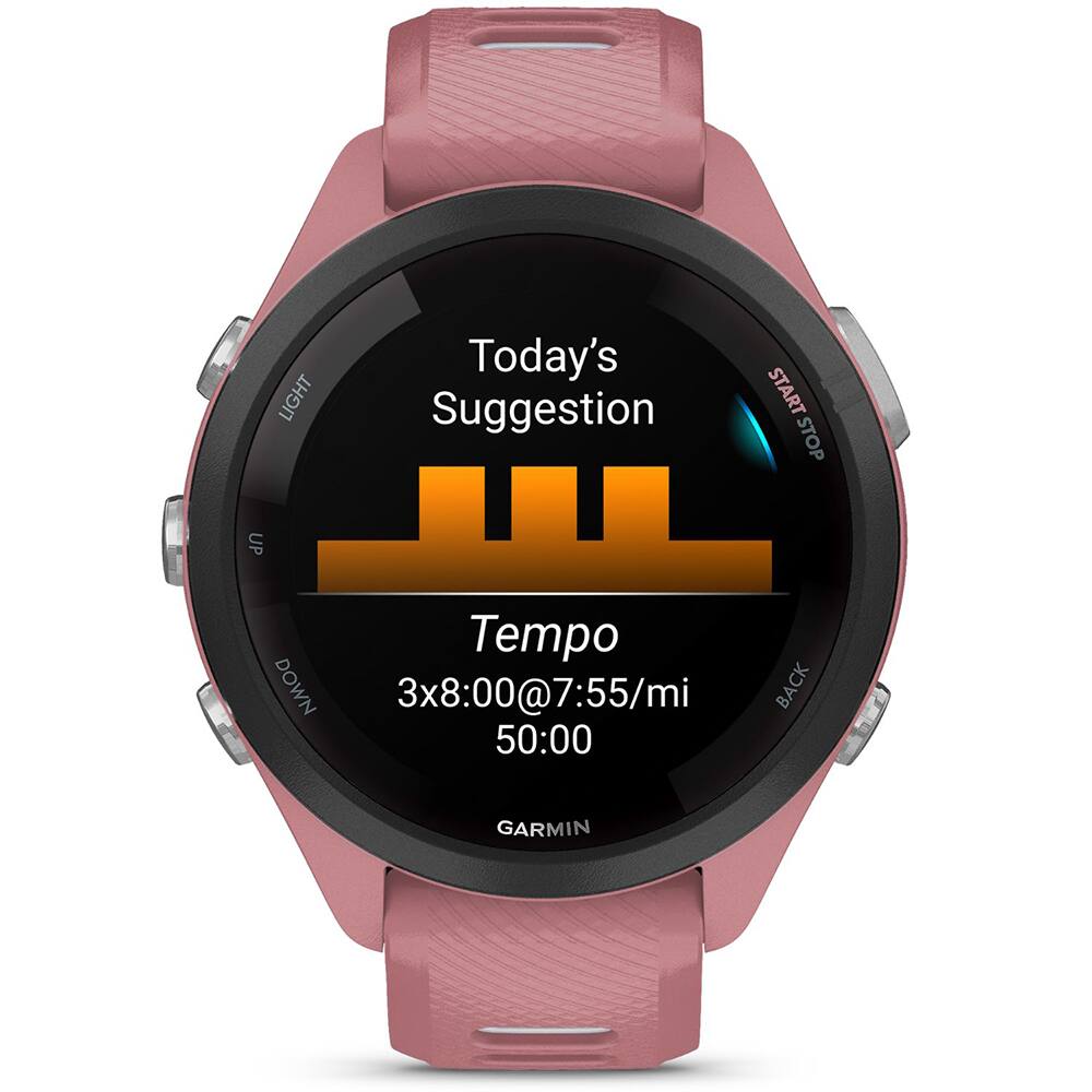 LIGHT Today's Suggestion START STOP START STOP UP Tempo DOWN 3x8:00@7:55/mi BACK 50:00 GARMIN