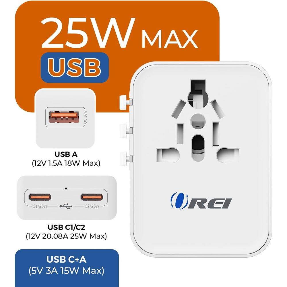 25W MAX USB  
USB A (12V 1.5A 18W Max)  
USB C1/C2 (12V 20.08A 25W Max)  
USB C+A (5V 3A 15W Max)