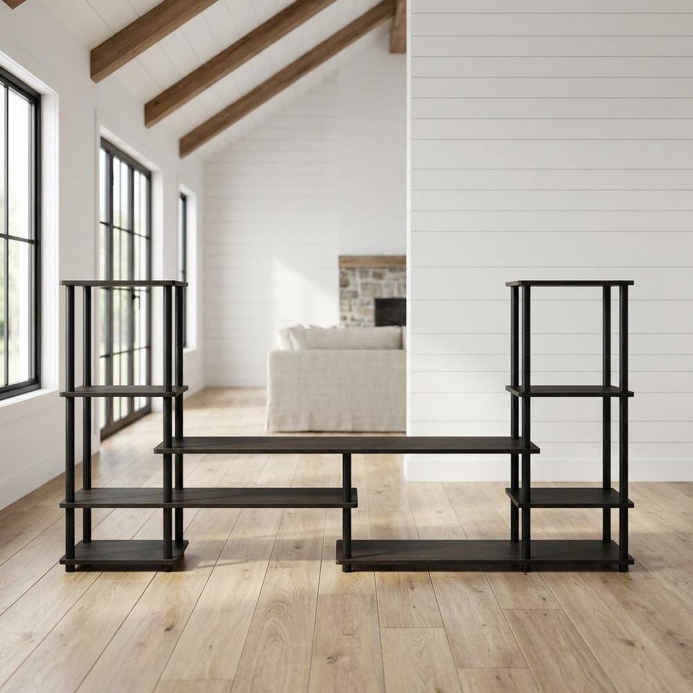 Alt View 4. FurniFact - Modern Entertainment Center in Espresso/Black with Spacious Shelves and Storage - Espresso.