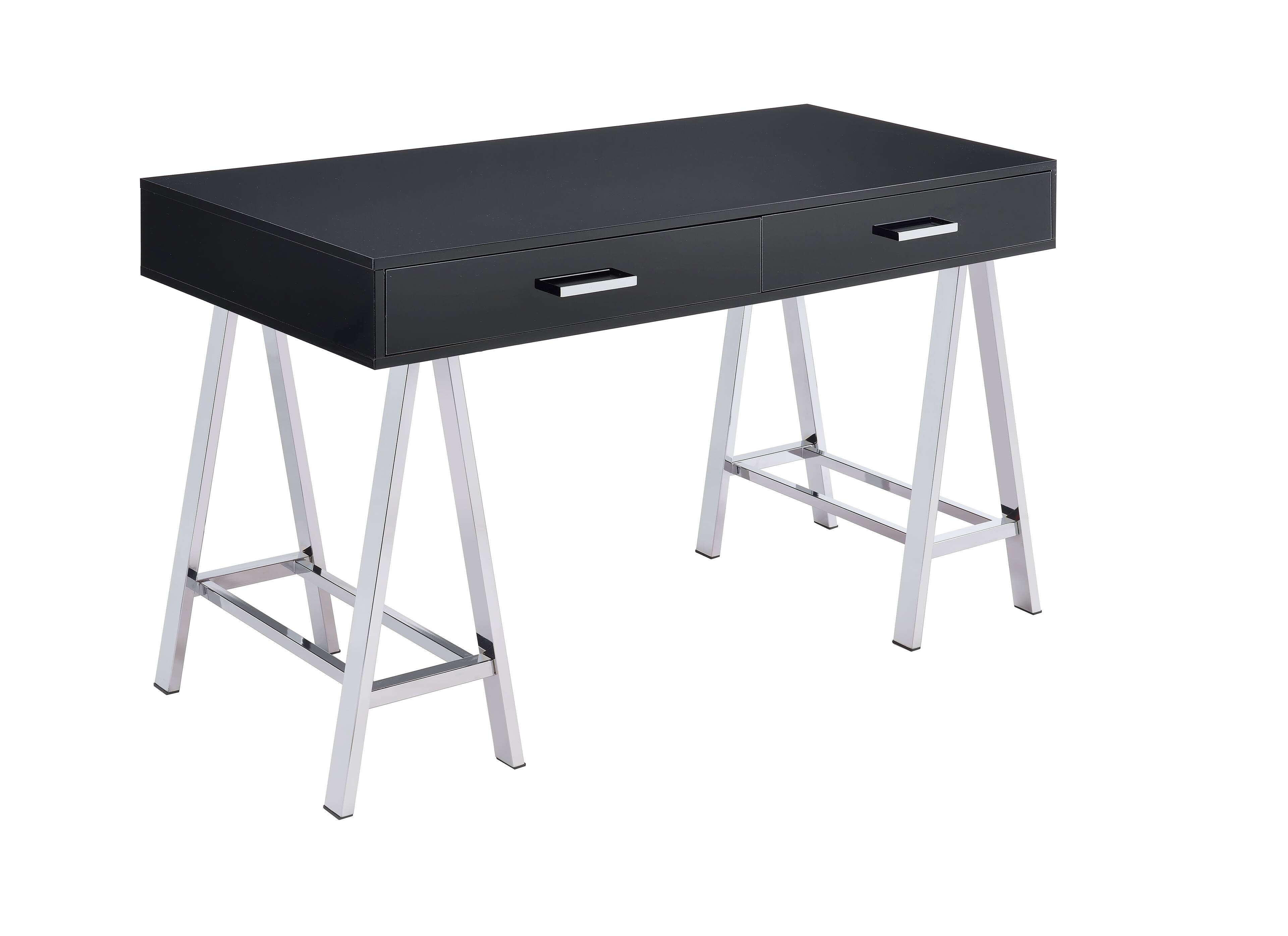 Back. APRILSOUL - Black High Gloss Chrome Finish Writing Desk - Brown.