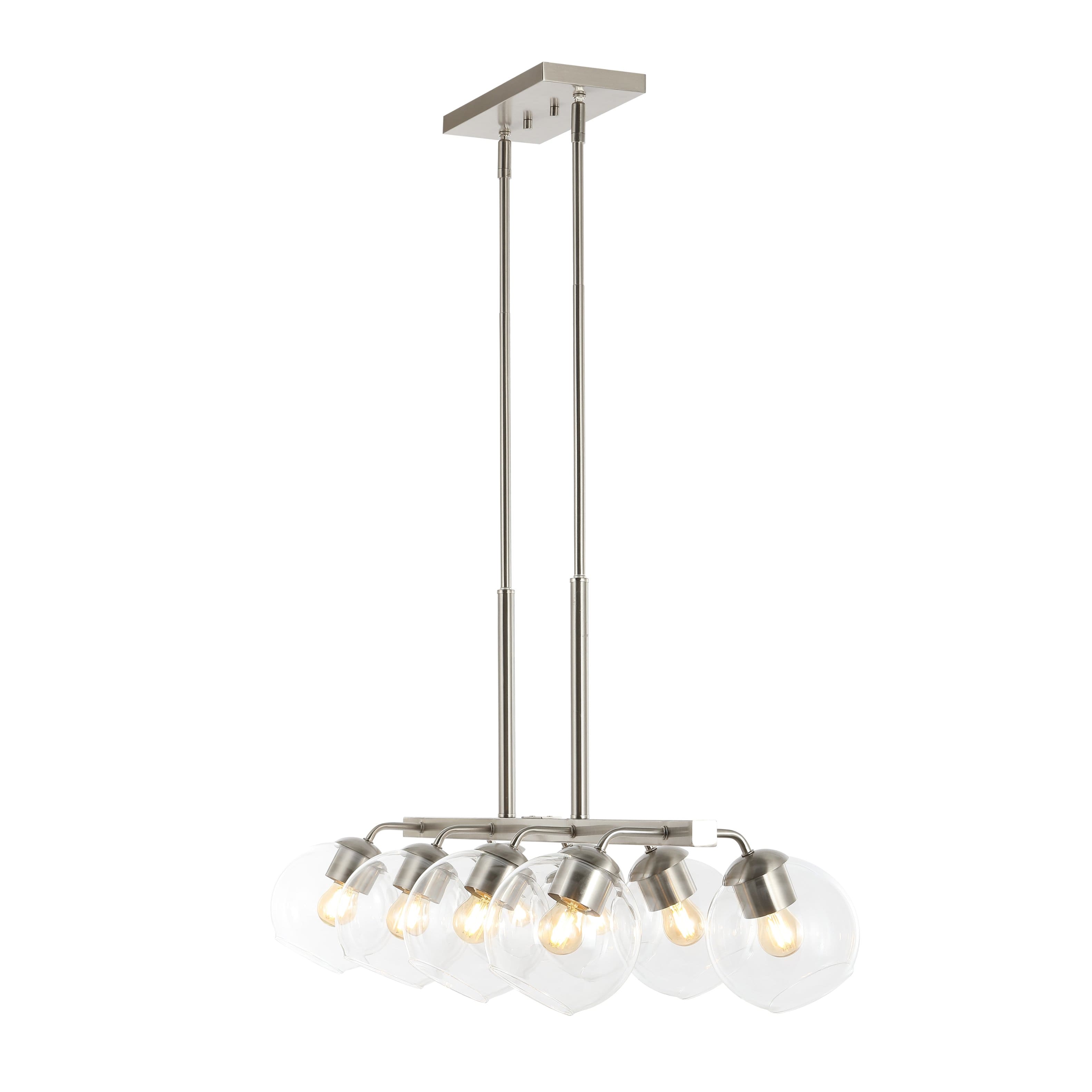 Jonathan Y - Julian 33.5" 8-Light Farmhouse Bohemian Iron/Glass Linear LED Pendant, /Clear - Nickel