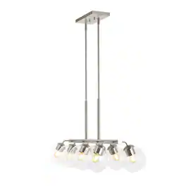 Jonathan Y - Julian 33.5" 8-Light Farmhouse Bohemian Iron/Glass Linear LED Pendant, /Clear - Nickel