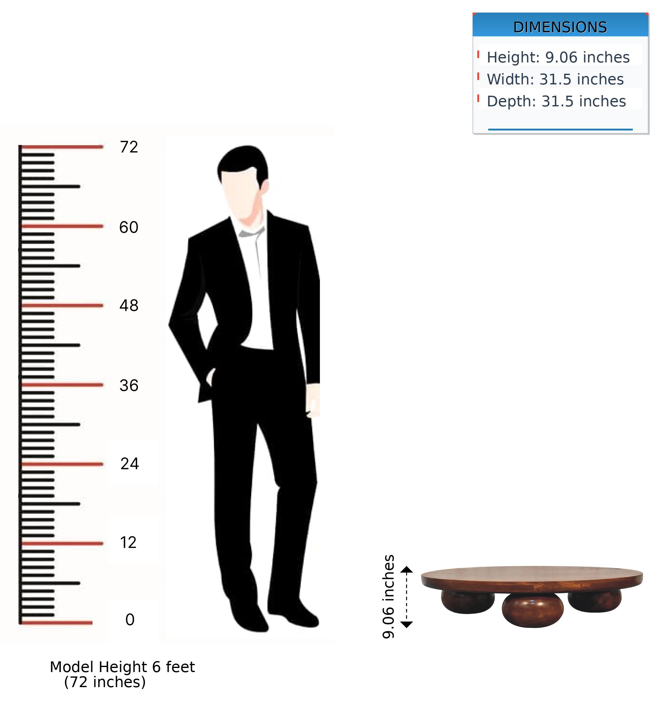 DIMENSIONS  
- Height: 9.06 inches  
- Width: 31.5 inches  
- Depth: 31.5 inches  

Model Height: 6 feet (72 inches)