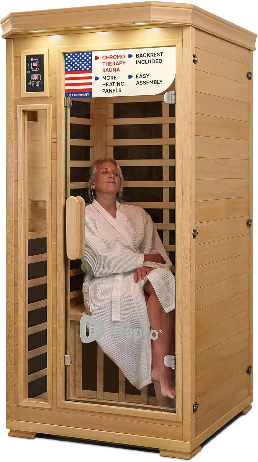 - 9B 888 a USA COMPANY
- CHROMO THERAPY SAUNA
- MORE HEATING PANELS
- BACKREST INCLUDED
- EASY ASSEMBLY
