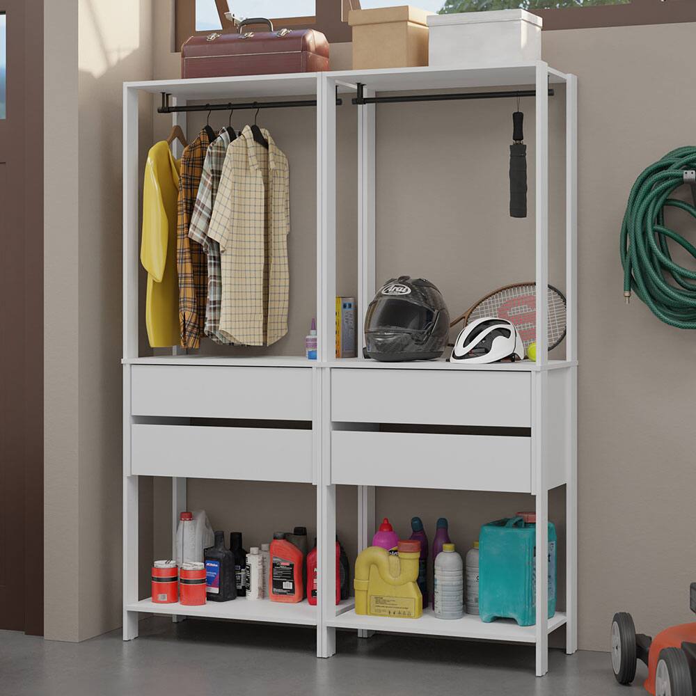 Angle. Madesa - Madesa Garage Storage Rack with 4 Drawers and Hanging Spaces 55"L Multiuse  Organization Cabinet for Tools - White - White.
