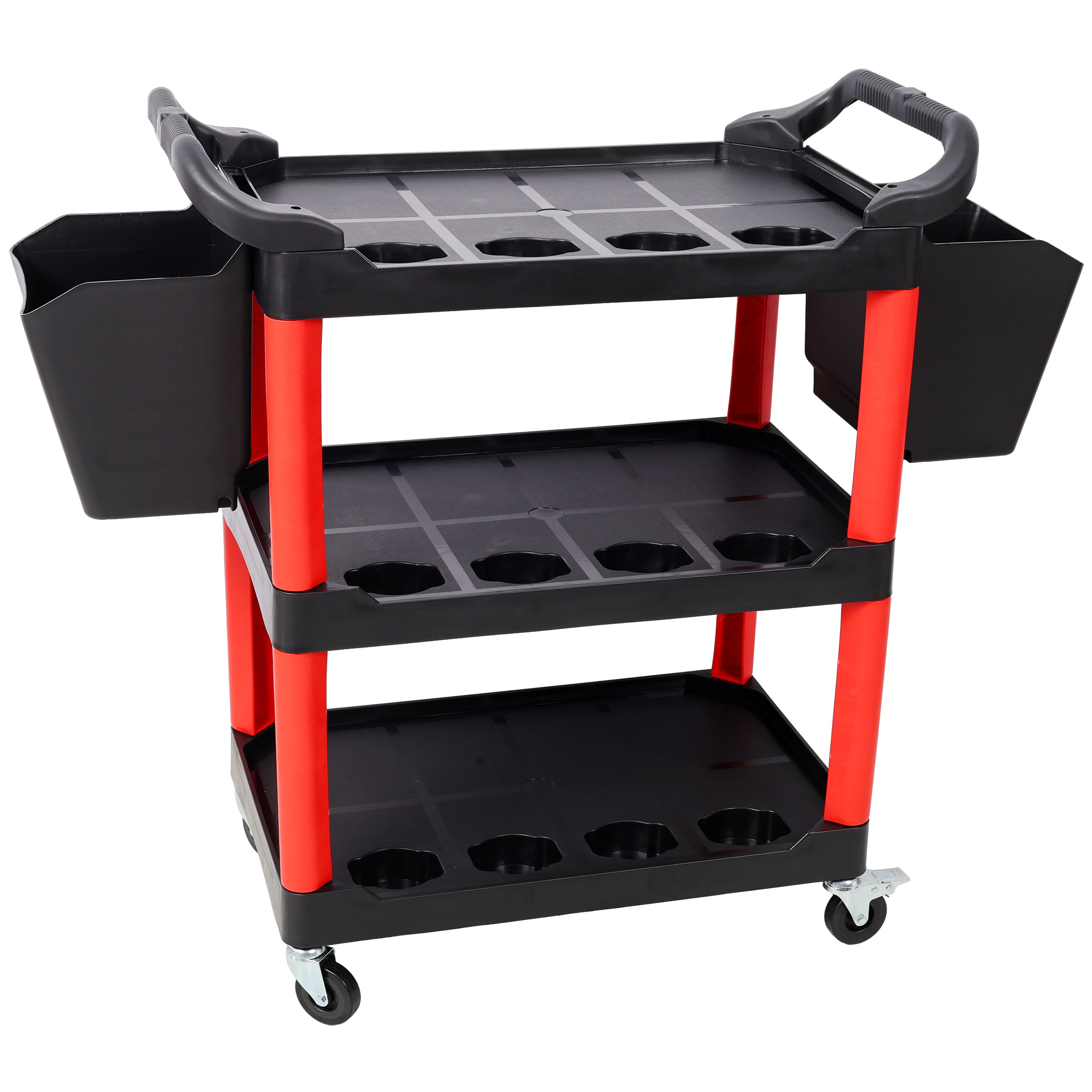 ELEMENT ACE - 3-Tier Rolling Auto Detailing Cart with Wheels & Bucket Set - Black+Red