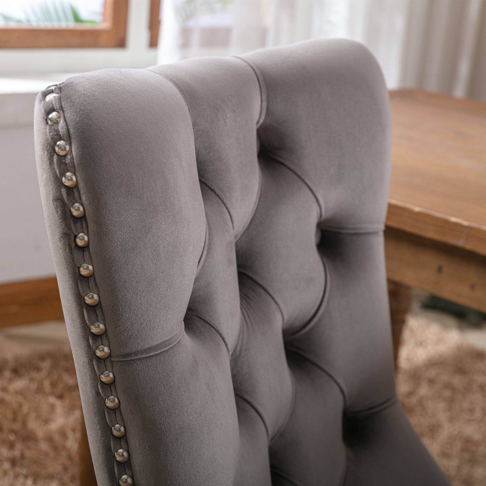 Left. Lirago - Lirago Upholstered Dining Chairs Set of 2 Modern High End Tufted Velvet with Solid Wood Legs and Nailhead Trim - Gray.