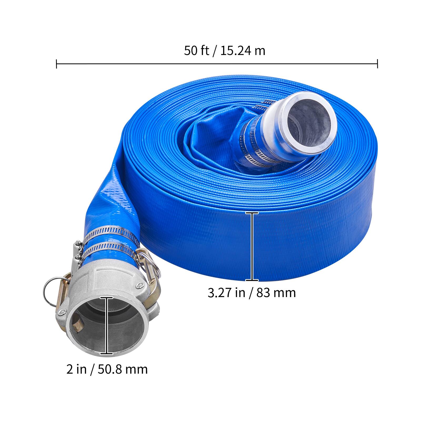 50 ft / 15.24 m  
2 in / 50.8 mm  
3.27 in / 83 mm