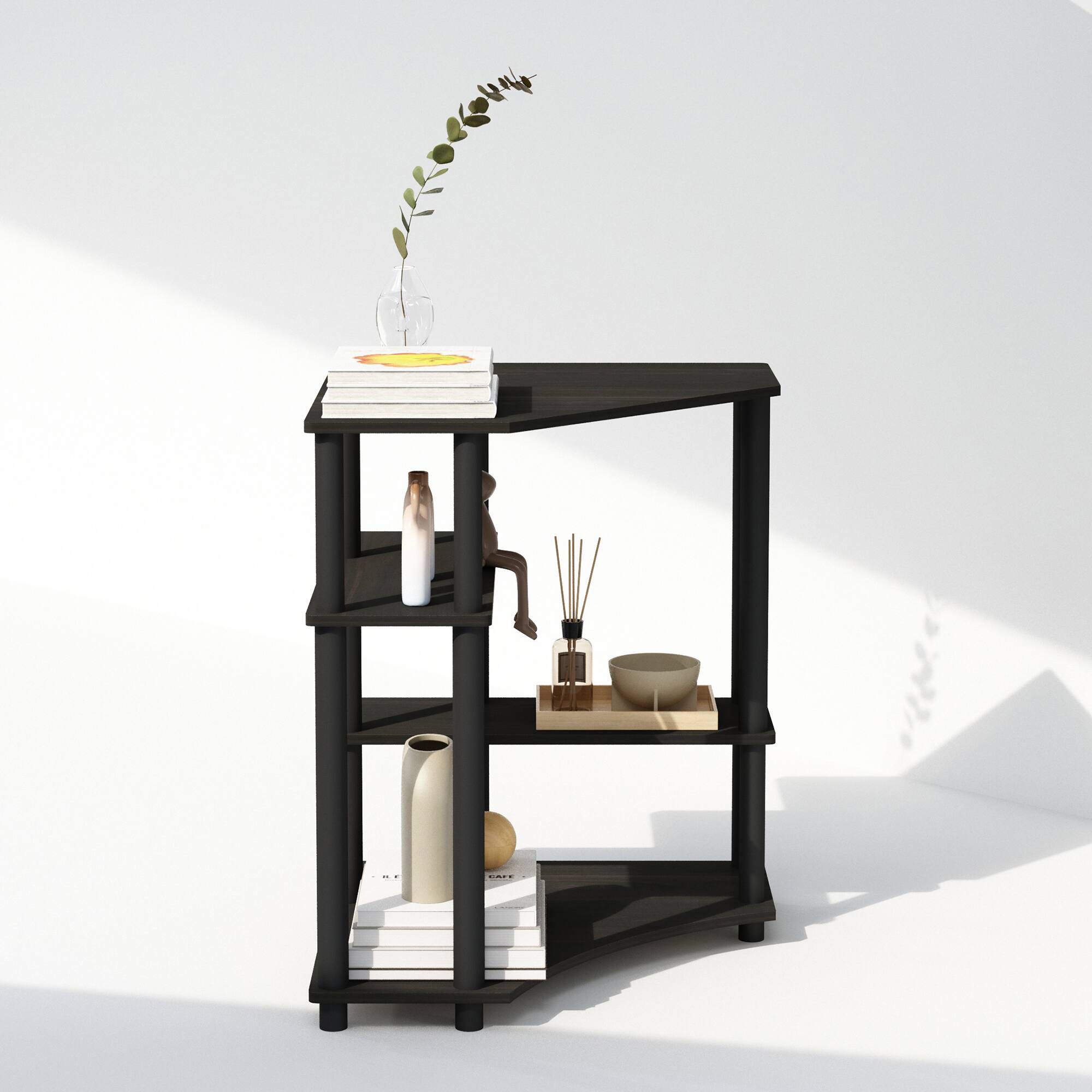 Alt View 4. Furinno - Turn-N-Tube Multipurpose Corner Shelf, Display Rack, Bookshelf, Espresso/Black - Espresso/Black.