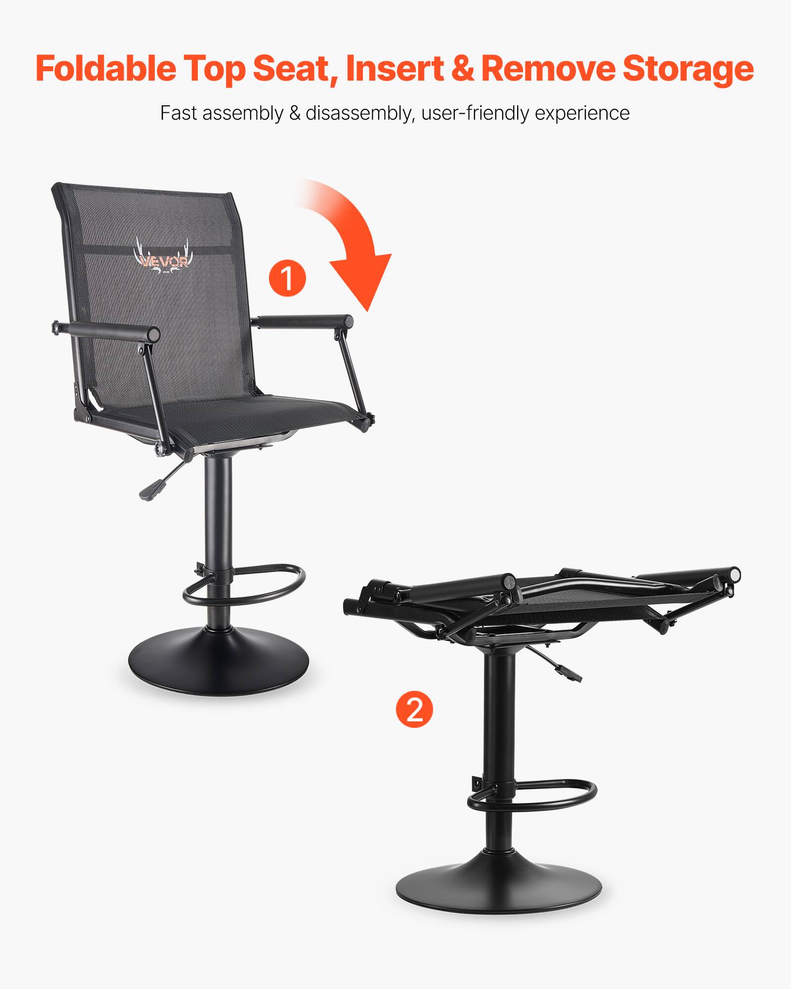 Foldable Top Seat, Insert & Remove Storage  
Fast assembly & disassembly, user-friendly experience