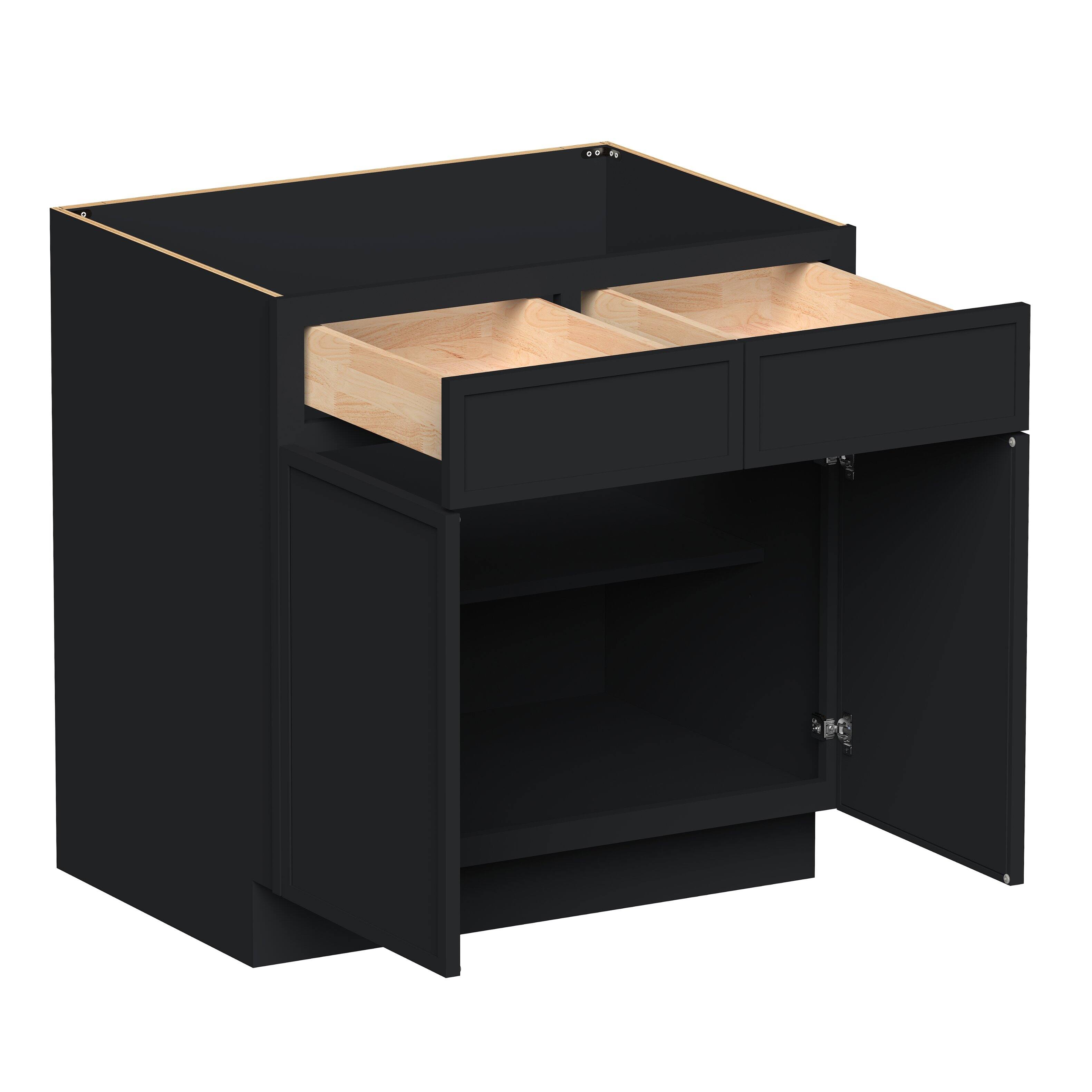 Angle. Boyel Living - 33-in W x 34.5-in H x 24-in D Shaker RTA Kitchen Base Cabinet with Soft-Close - Black.